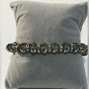 Dark iridescent glass beveled beaded bracelet